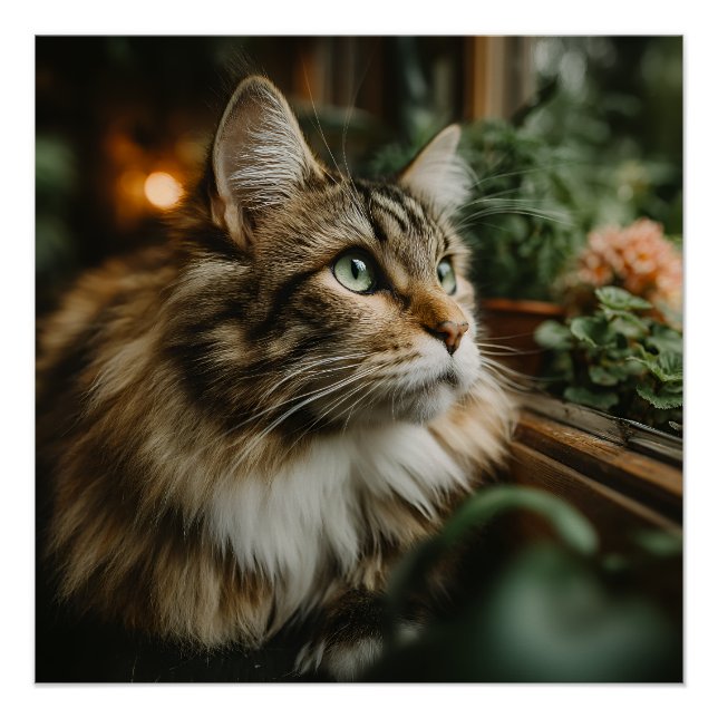 Green-Eyed Fluffy Tabby Poster (Front)