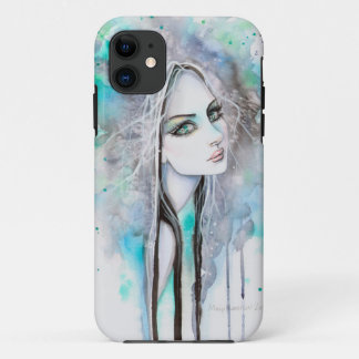 Green Eyed Ghost Watercolor Modern Art Portrait iPhone 11 Case