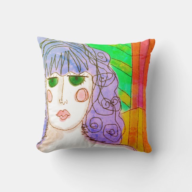 Green Eyed Lady Abstract Art Throw Pillow (Front)