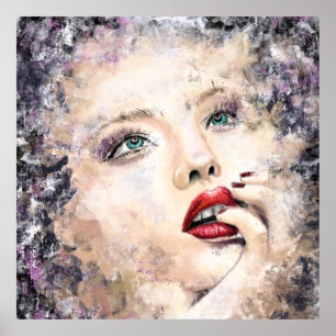 Green Eyed Pretty Woman Abstract Original Painting Poster