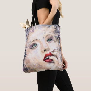 Green Eyed Pretty Woman Abstract Original Painting Tote Bag