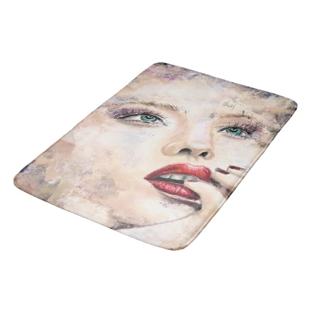 Green Eyed Pretty Woman Bath Mat (Angled)