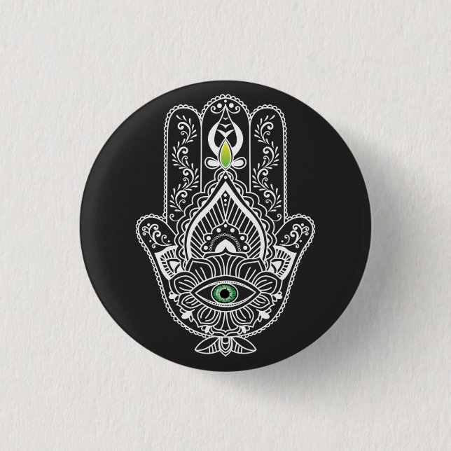 Green Eyed Protector Hamza Hand  1 Inch Round Button (Front)