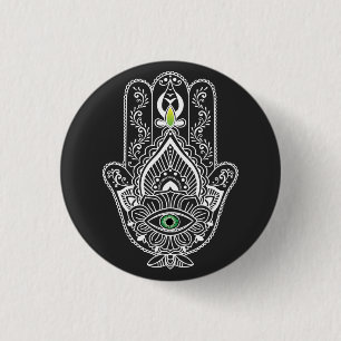 Green Eyed Protector Hamza Hand  1 Inch Round Button