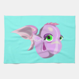 Green Eyed Purple Funny Fish Kitchen Towel