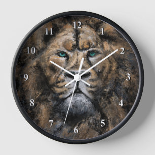 Green Eyed Strong Lion Wall Clock