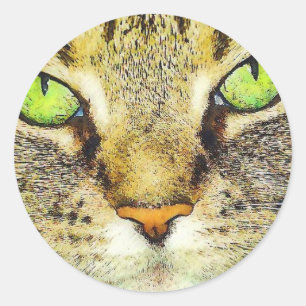 Green Eyed Tabby Cat Classic Round Sticker