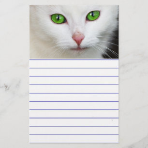 Green Eyed White Cat Stationery