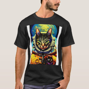 Green Eyes Astronaut Futuristic Cat T-Shirt