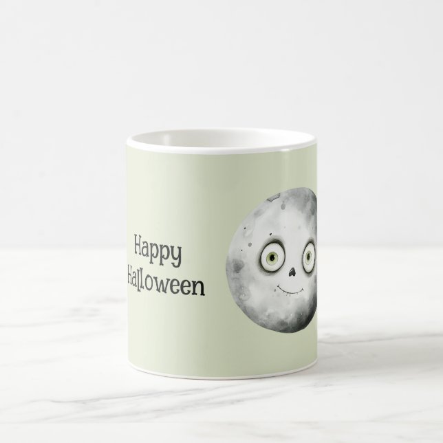 Green Eyes Halloween Moon Coffee Mug (Center)