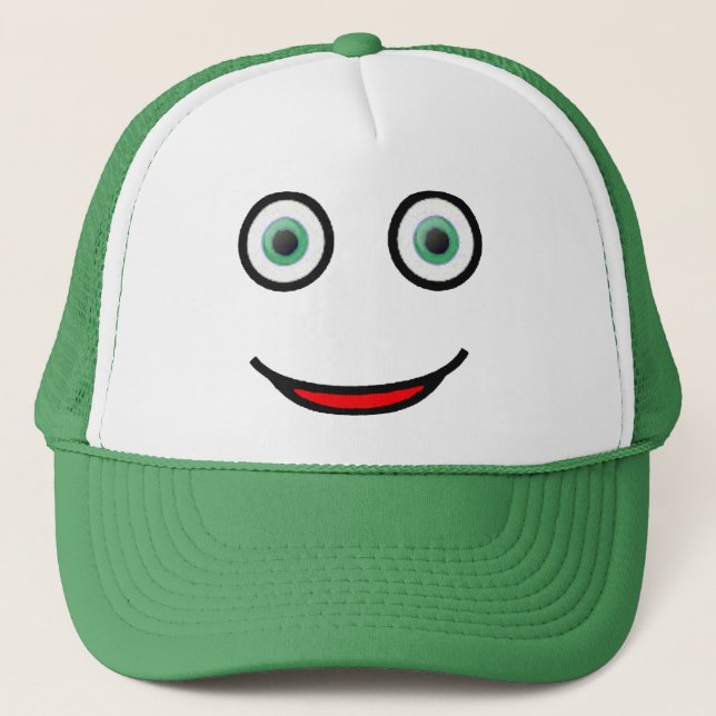 Green Eyes Happy Face Trucker Hat (Front)
