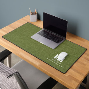 Green Fabric Texture Elegant Monogram Logo Custom Desk Mat