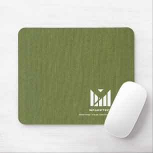 Green Fabric Texture Elegant Monogram Logo Custom Mouse Pad
