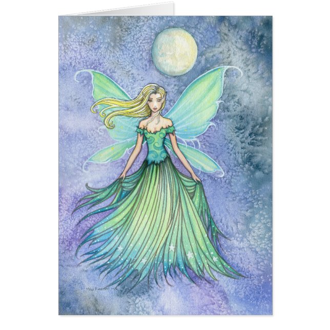 Green Fae and the Moon Blank Fairy Card (Front)