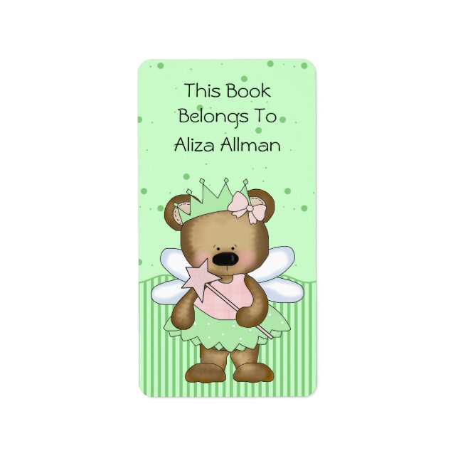 Green Fairy Bear Bookplate Label (Front)