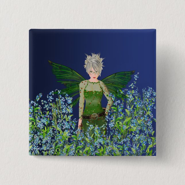 Green Fairy - Forget-Me-Not 2 Inch Square Button (Front)