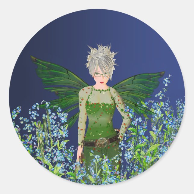 Green Fairy - Forget-Me-Not Classic Round Sticker (Front)