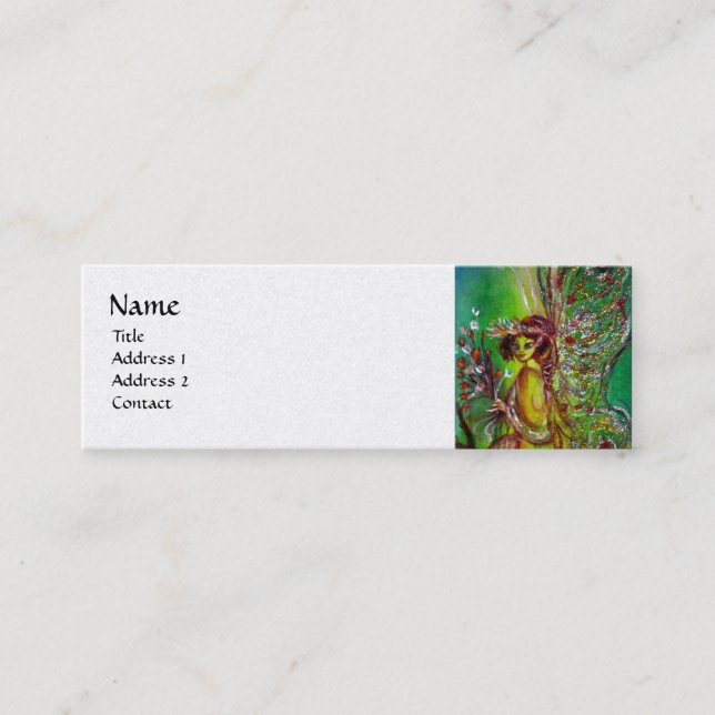 GREEN FAIRY, pearl paper, yellow silver gold Mini Business Card (Front)