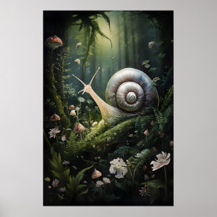 Green Fairy Snail Print, Cottagecore Forest Poster