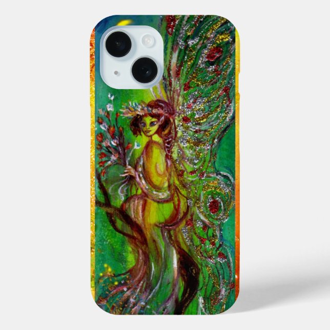 GREEN FAIRY WITH GOLD FLORAL SPARKLES IN MOONLIGHT Case-Mate iPhone CASE (Back)