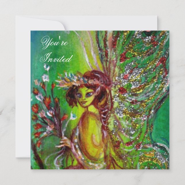 GREEN FAIRY yellow blue red silver Invitation (Front)