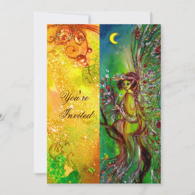 GREEN FAIRY yellow blue red silver Invitation (Front)