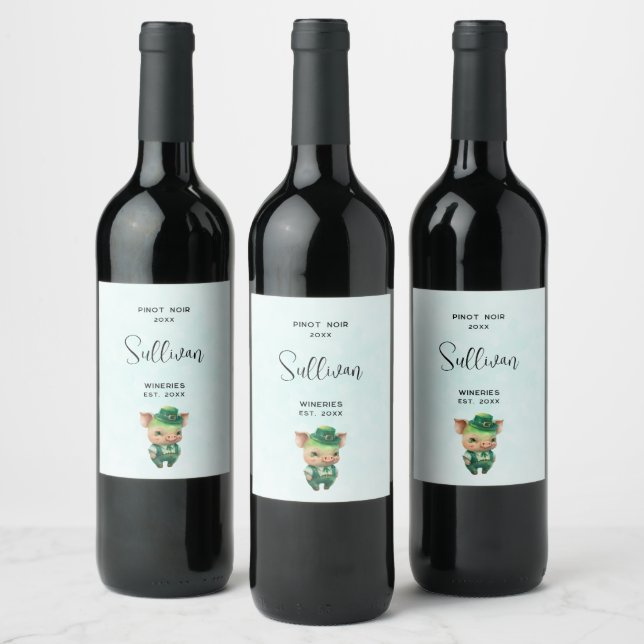 Green Fairytale Pig in Fancy Attire Wine Making Wine Label (Bottles)