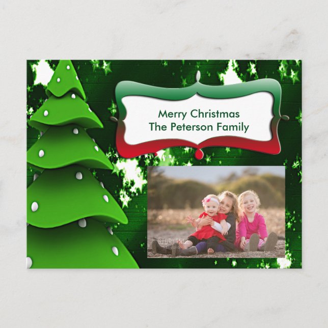 Green Fake Christmas Tree avec carte postale photo (Devant)
