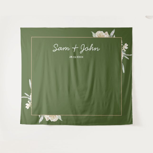 Green Fall Autumn Wedding Photo Booth Backdrop Tapestry (Front (Horizontal))