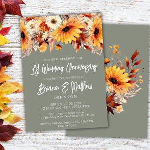 Green Fall Floral 1st Wedding Anniversary Invitation