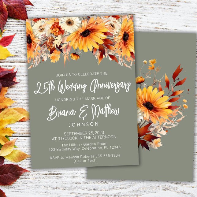 Green Fall Floral 25th Wedding Anniversary  Invitation (Creator Uploaded)