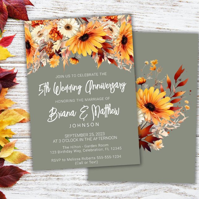 Green Fall Floral 5th Wedding Anniversary  Invitation (Creator Uploaded)