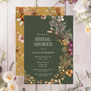 Green Fall Floral Boho Bridal Shower Invitation