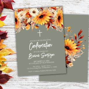 Green Fall Floral Confirmation Invitation
