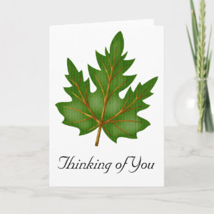 Green Fall Leaf Thinking of You Greeting Card 3