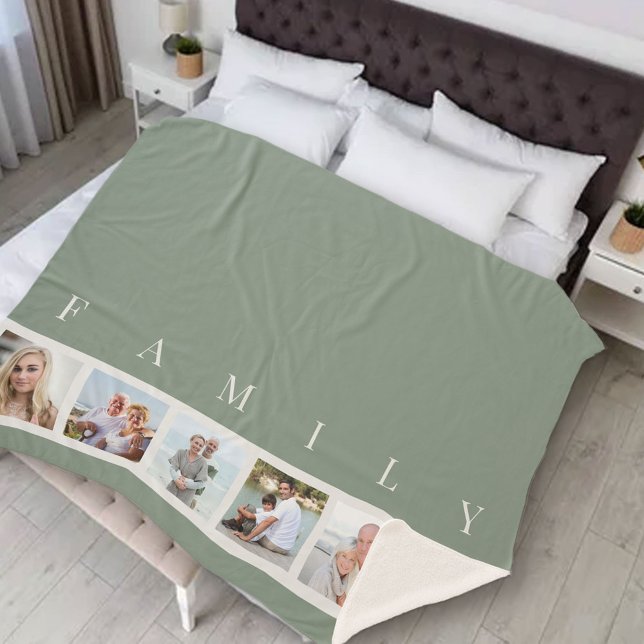 Green Family Caption Photo Collage Custom Picture Sherpa Blanket (Creator Uploaded)