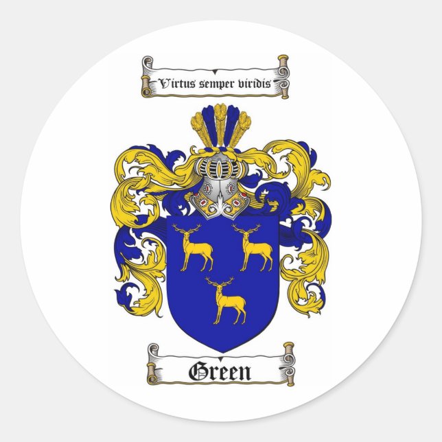 GREEN FAMILY CREST -  GREEN COAT OF ARMS CLASSIC ROUND STICKER (Front)