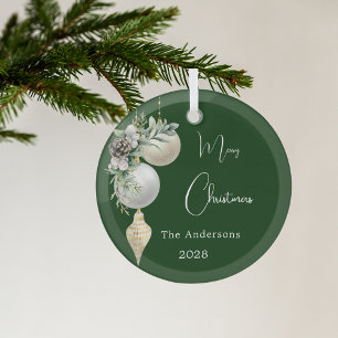 Green family name Christmas Glass Ornament