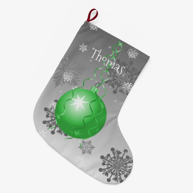 Green Fancy Christmas Ornament Stocking (Front (Hanging))
