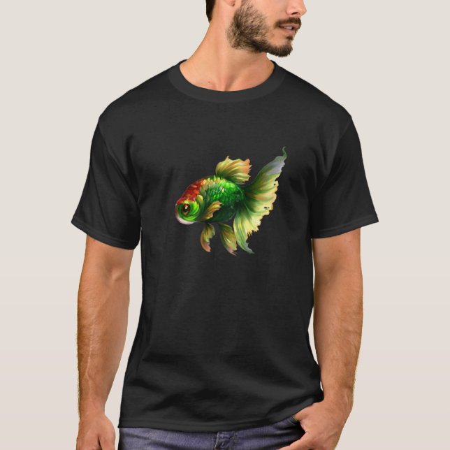 Green Fancy Fantail Goldfish   T-Shirt (Front)