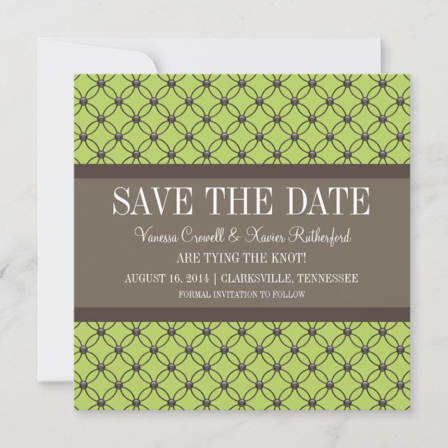 Green Fancy Lattice Save the Date Invite (Front)