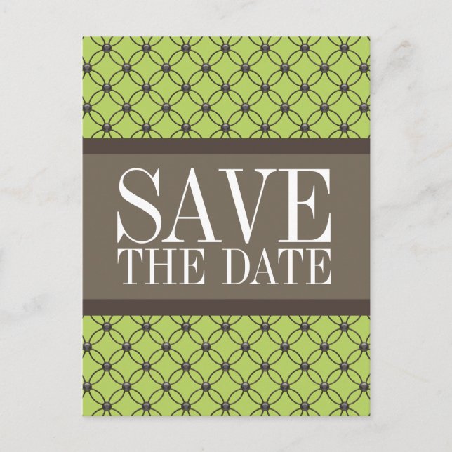 Green Fancy Lattice Save the Date Postcard (Front)