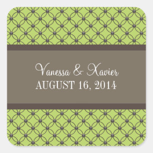 Green Fancy Lattice Wedding Stickers