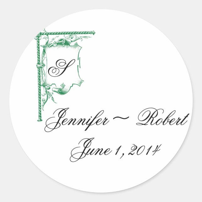 Green Fancy Monogram Wedding Envelope Seal (Front)