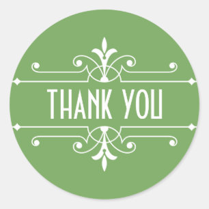 Green Fancy Ornamental Thank You Stickers