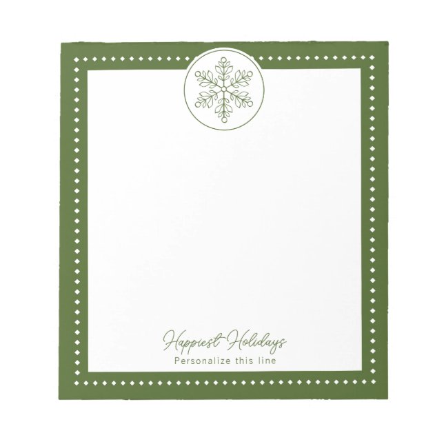 Green Fancy Snowflake Personalized Holiday Notepad (Front)