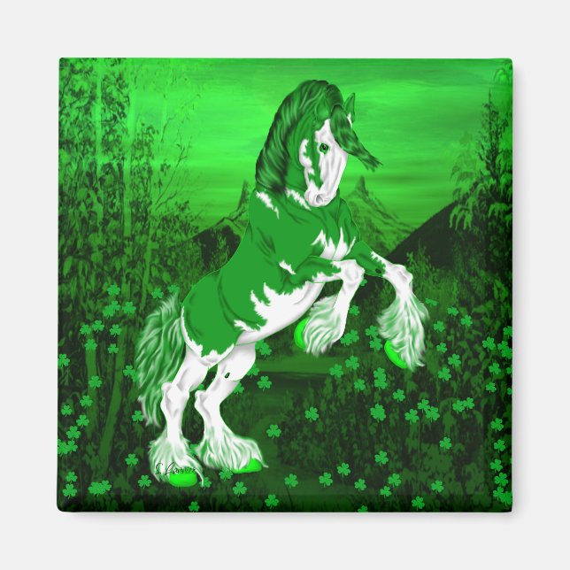 Green Fantasy Clydesdale Horse Magnet (Front)