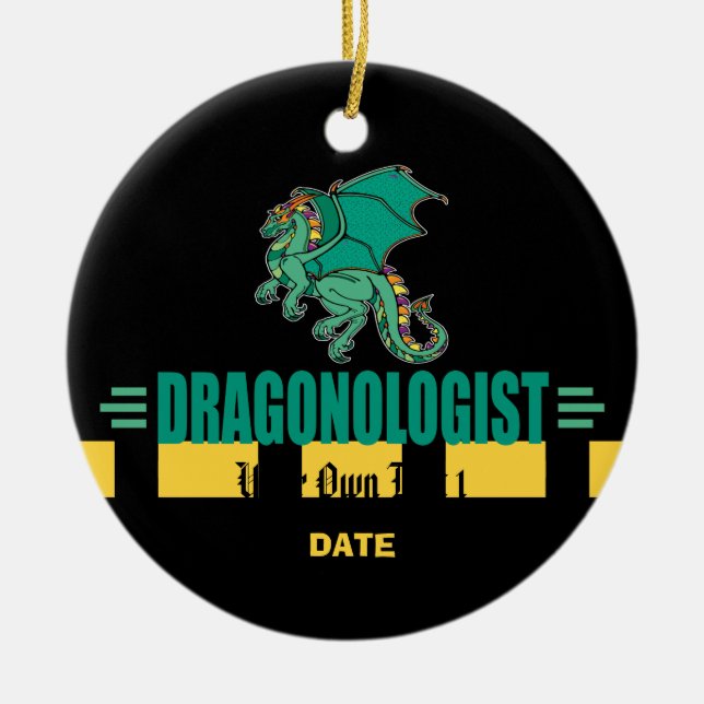 Green Fantasy Dragon Ceramic Ornament (Front)