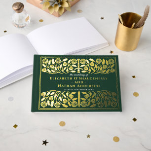 Green Fantasy Royal Medieval Sword Wedding Guest Book