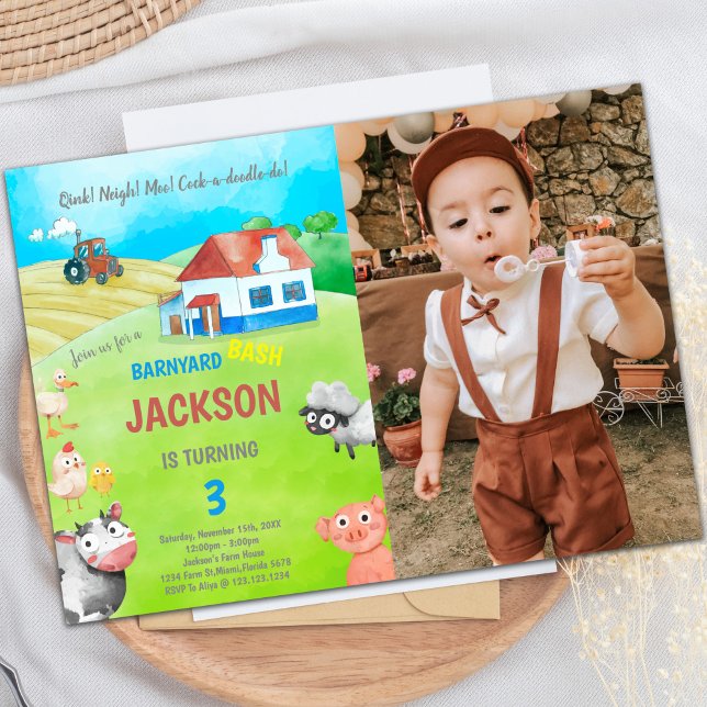 Green Farm Anniversaire Invitations avec photo (Green Farm Birthday Invitations with photo)